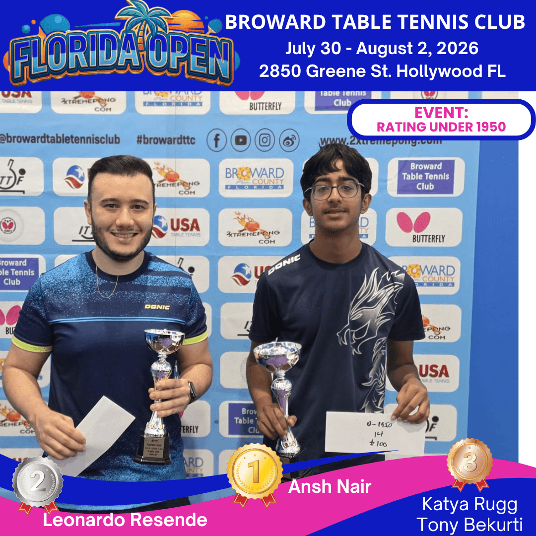 Florida Open Under 1950 winners at Broward Table Tennis Club