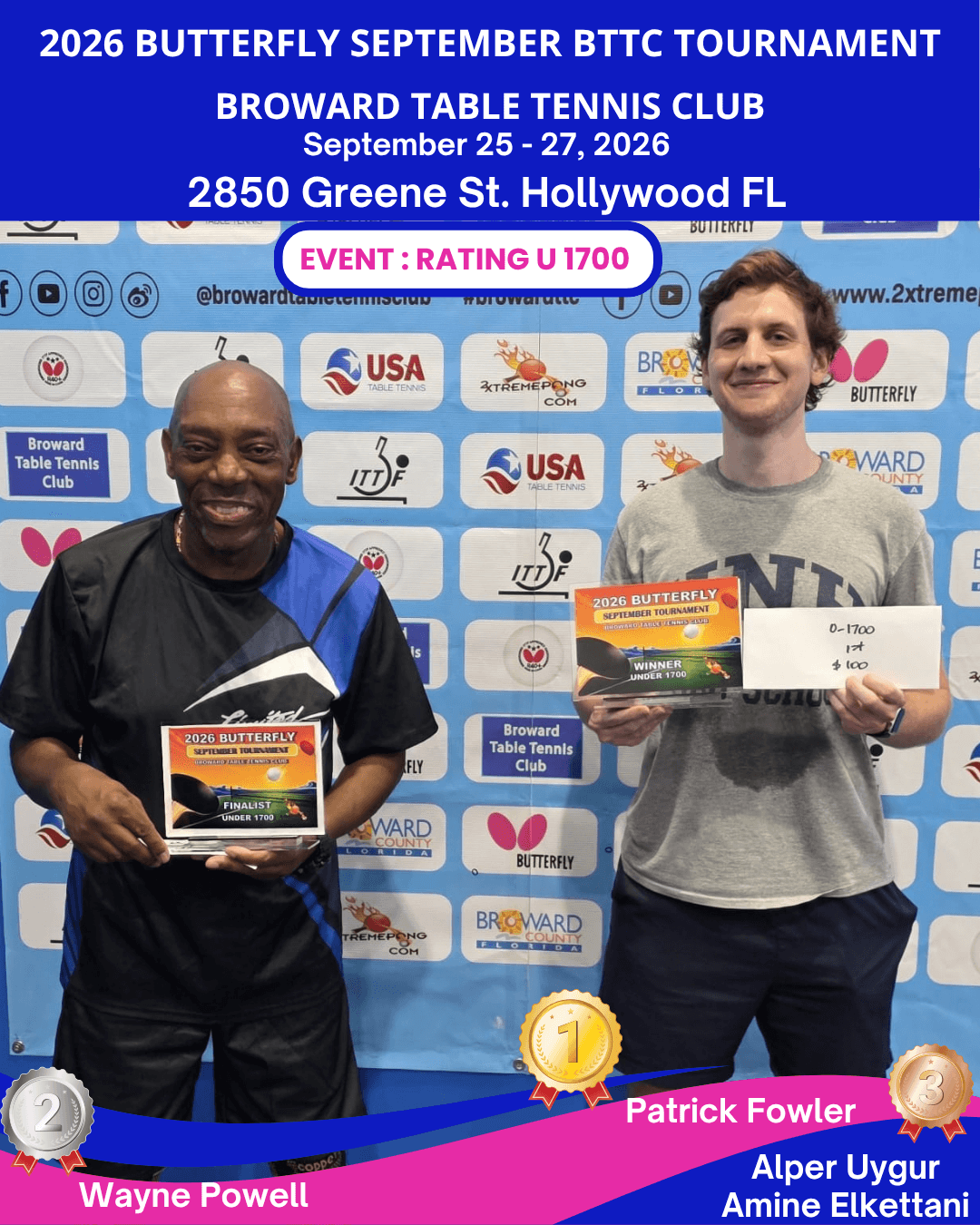 Sept 1700 at Broward Table Tennis Club