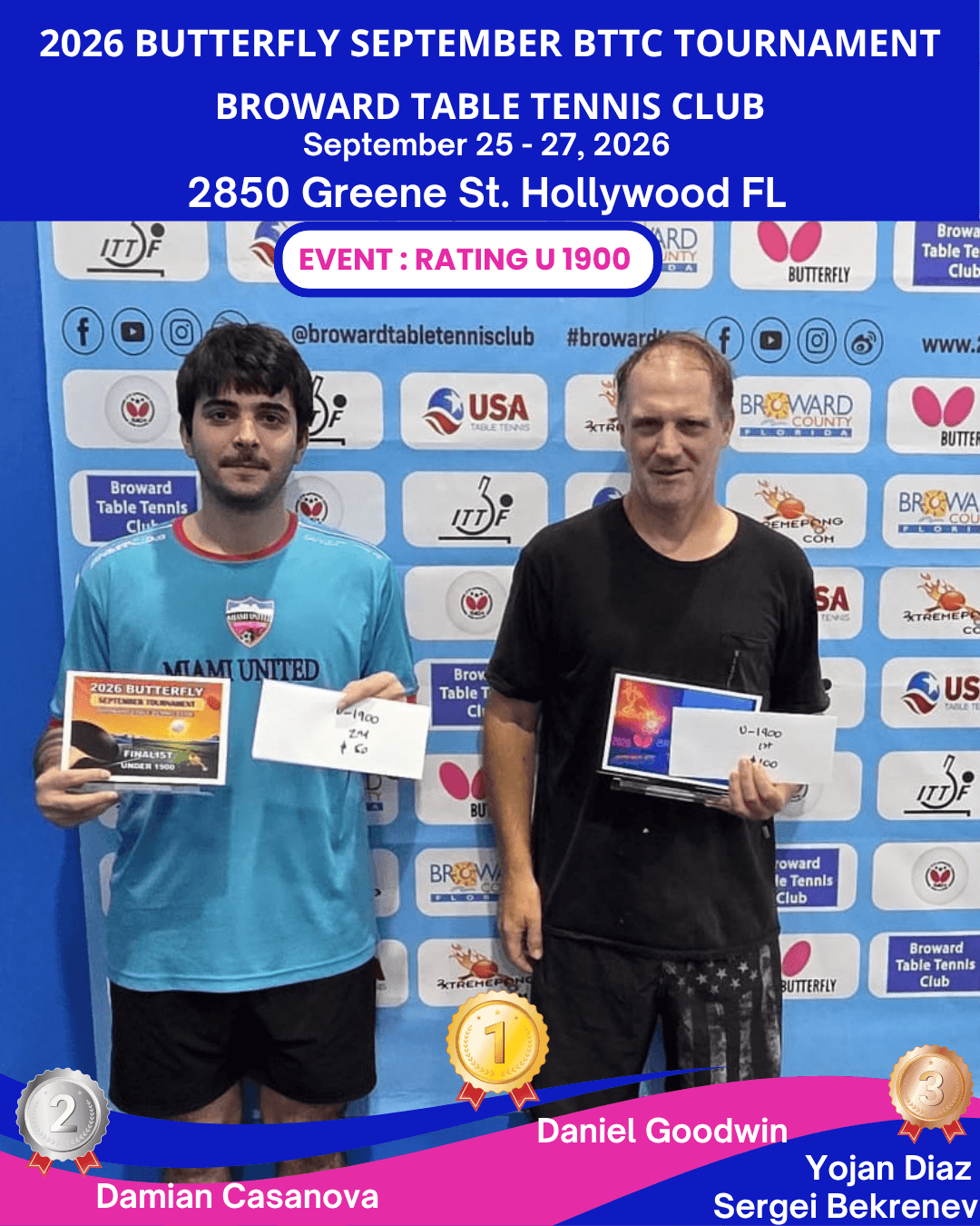 Sept 1900 at Broward Table Tennis Club