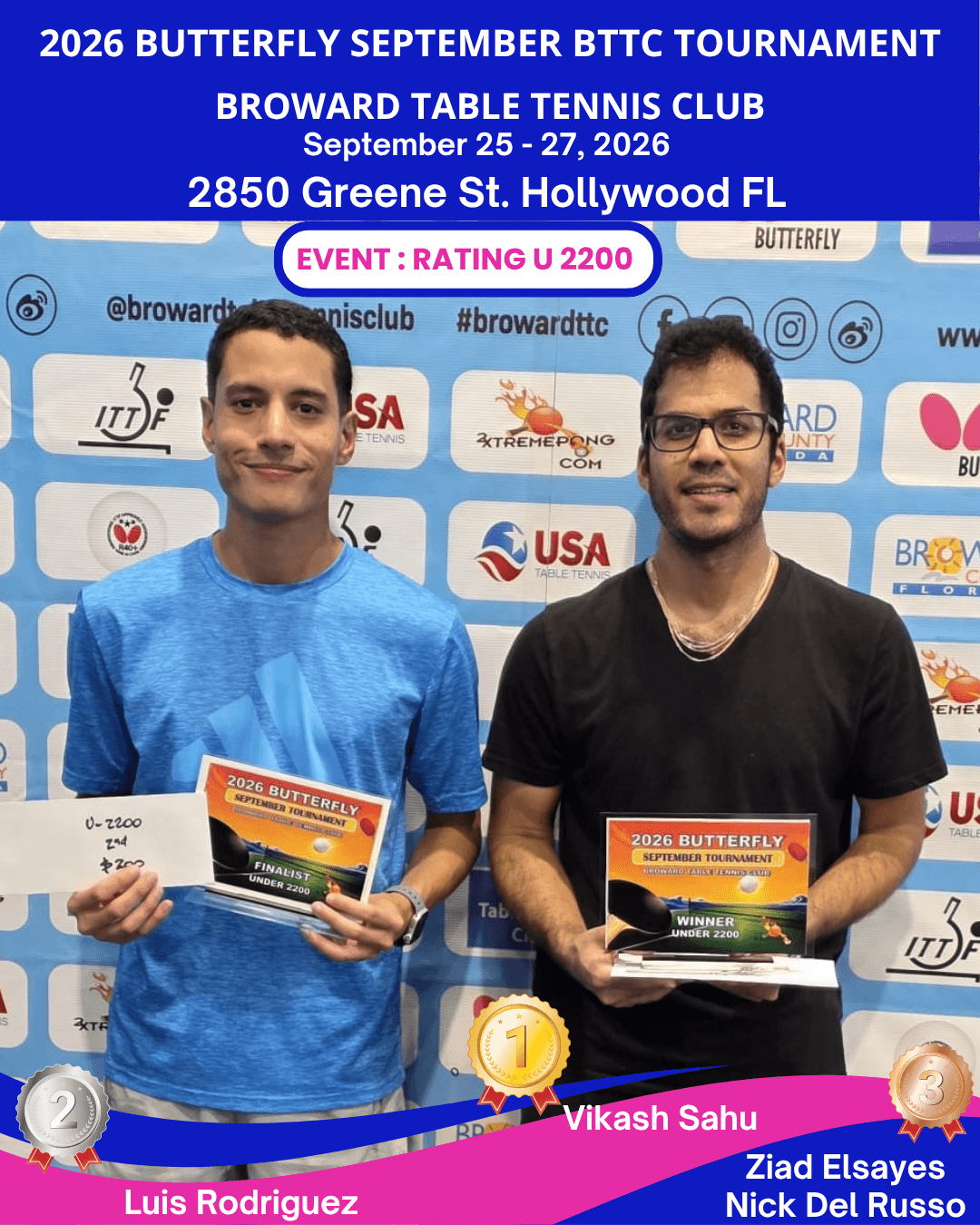 Sept 2200 at Broward Table Tennis Club