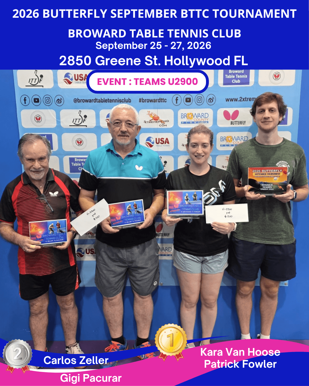 Sept Teams 2900 at Broward Table Tennis Club